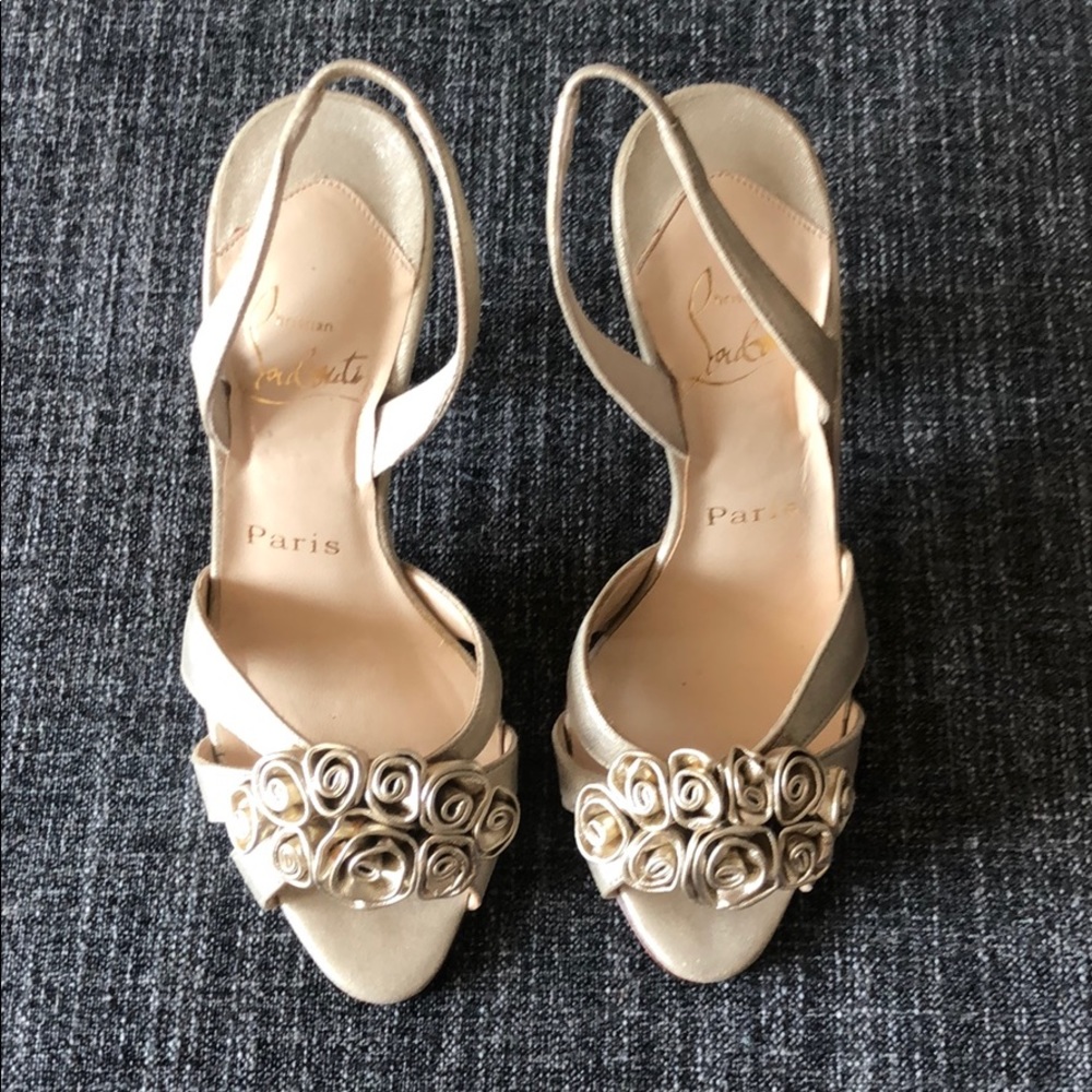 New Christian Louboutin high heel gold sandals